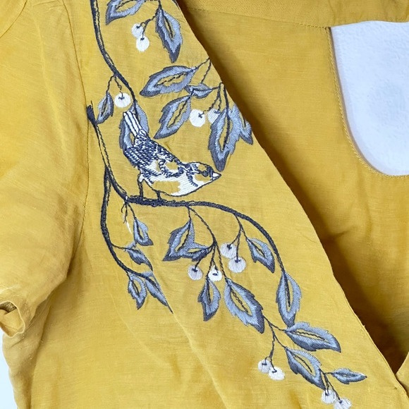 Floreat Embroidered Bird Branch Yellow Black‎ Wrap Waist Top Size 6 - Picture 2 of 11